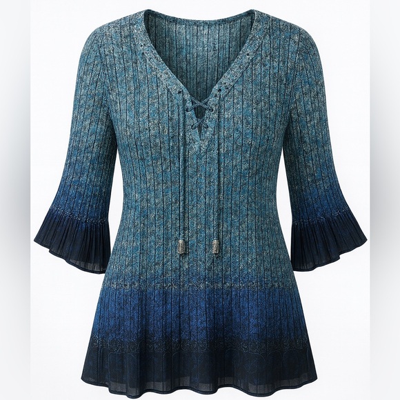 Catherines Tops - Catherines Blue Crinkle tunic top with silver studs 3X